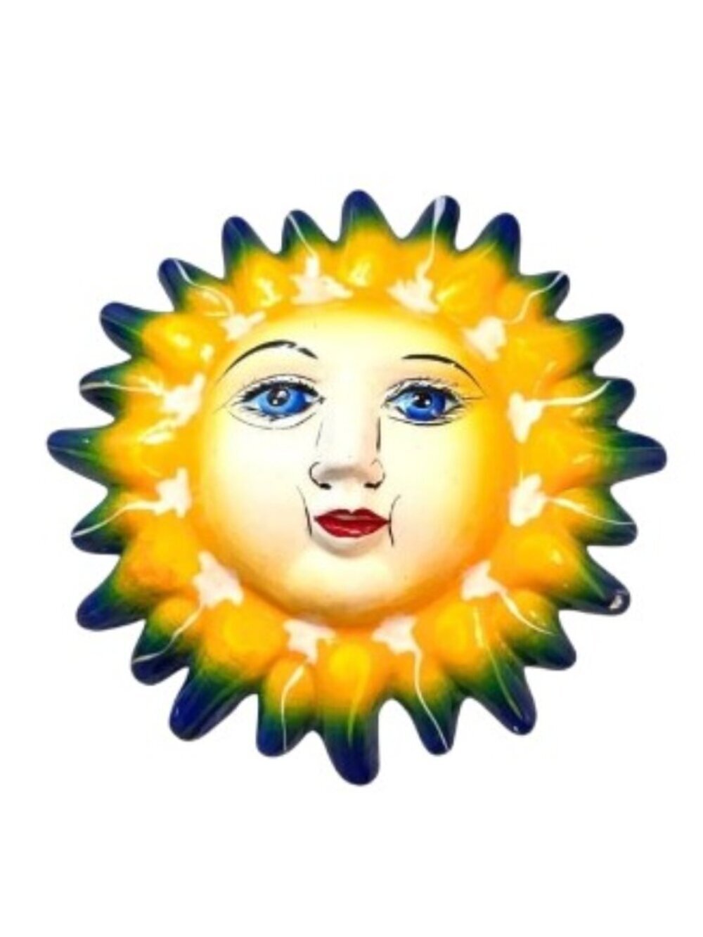 Hand Painted Ceramic Sun Face Wall Hanging Mexican Folk Art Talavera Style